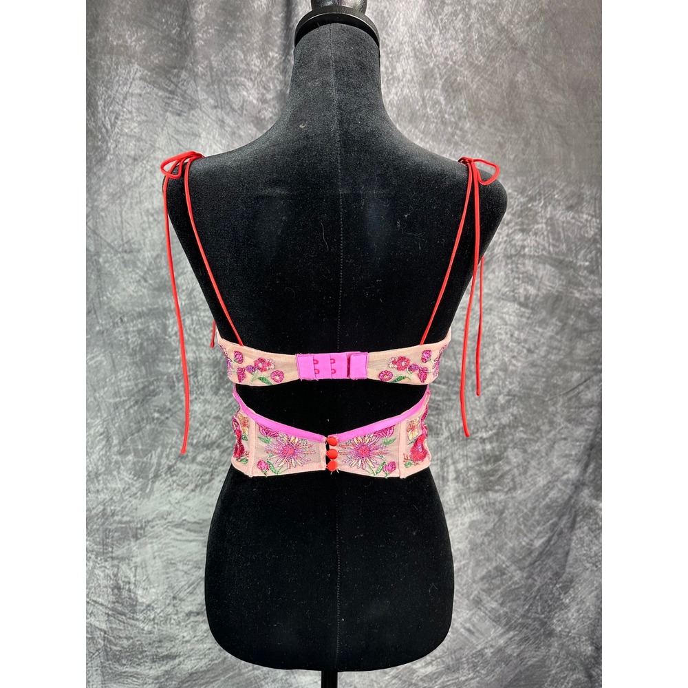 For Love & Lemons Kaylee Crop Bustier Corset Women Small Pink Floral Embroidered - Picture 4 of 9